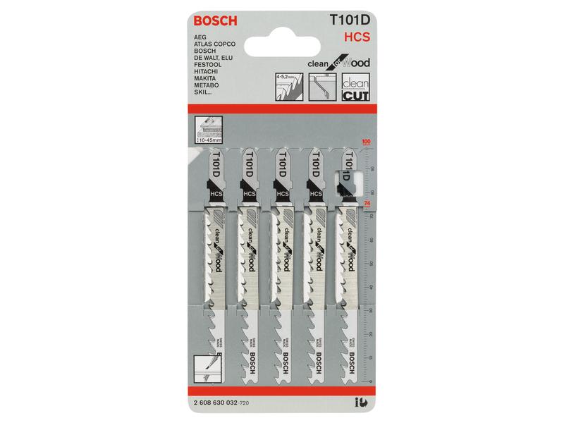 Bosch Professional Stichsägeblätter-Set T 101 D Clean for W 5-teiliges HCS Stichsägeblatt-Set T 101 D Clean for Wood für Stichsägen