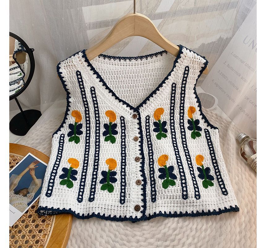 DIYI - Geborduurd gebreid vest met V-hals