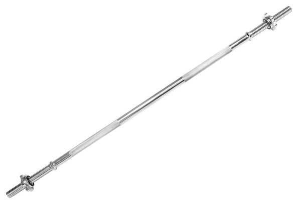 Barre d'haltère longue 120 cm diamètre 30 mm acier chromé avec 2 fermoirs en forme d étoile poignées antidérapantes barre de musculation haltérophilie 01_0000024
