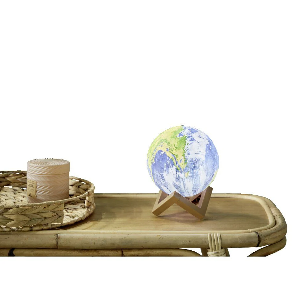 Lampe mappemonde socle bois et télécommande Ø15cm