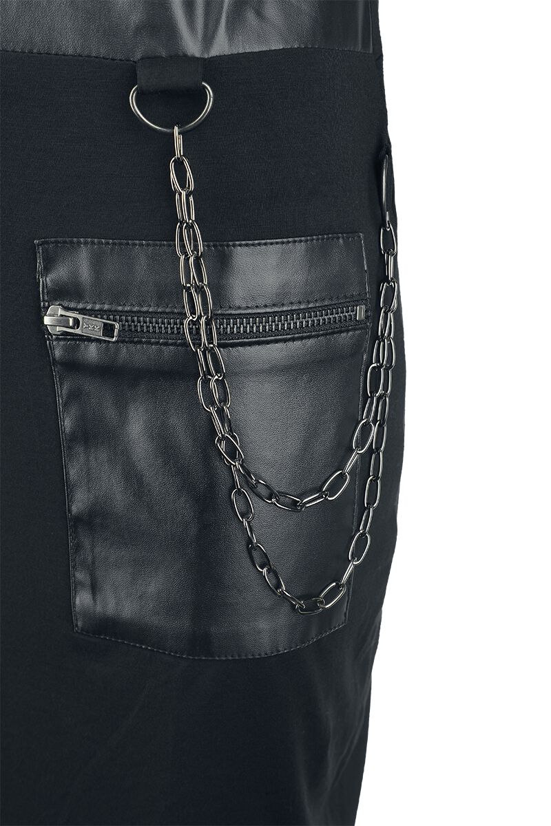 Robe Courte avec  Chaînes et Détails en Simili-Cuir | Gothicana by EMP Robe courte