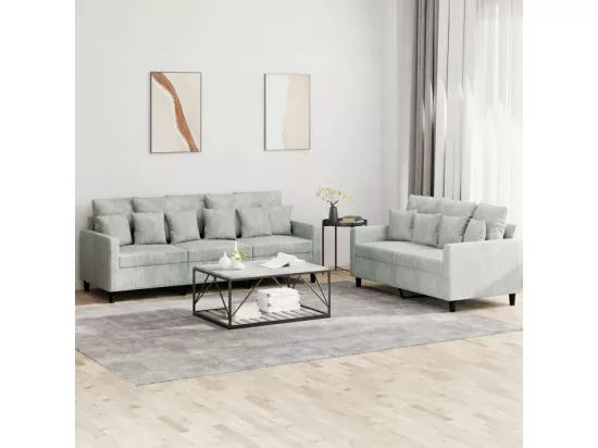 Ensemble de canapés 2 pcs avec coussins Gris clair Velours