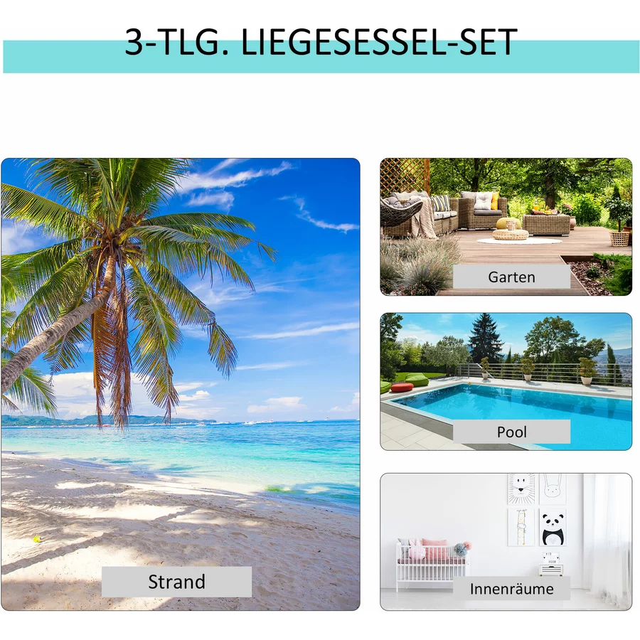 Outsunny 2er Set Gartenliegen mit Tisch silber, schwarz