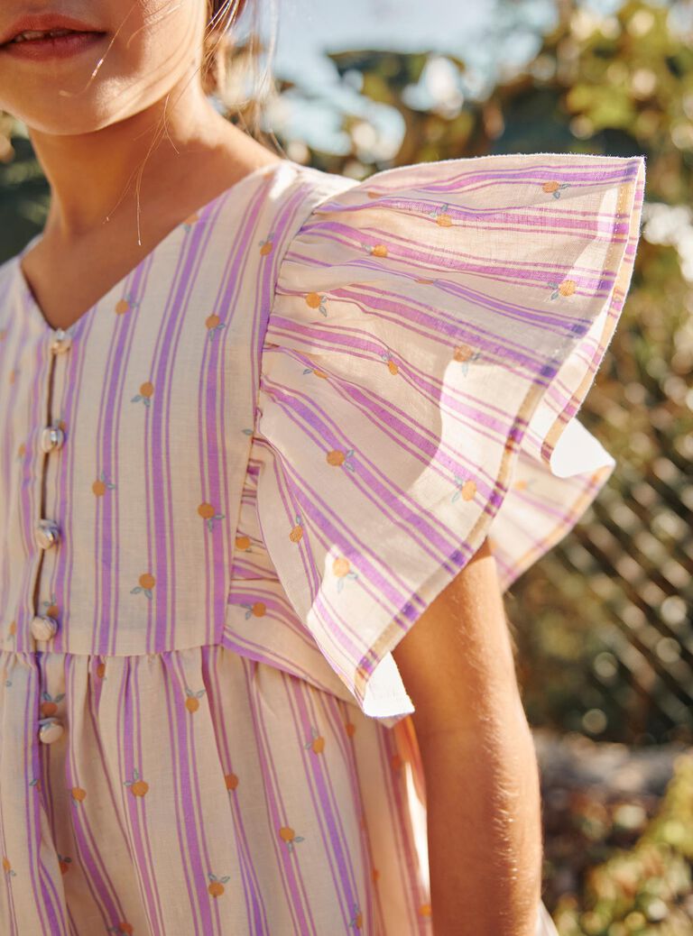 Robe vanille en lin à rayures mauve