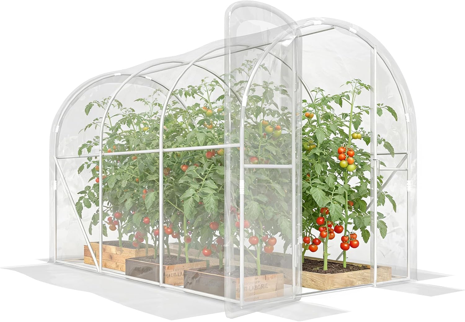 Outsunny Tunnel-Gewächshaus 3 x 2 x 2 m 6 m² mit Scharniertür PE-Plane 150 g/m² für Gemüse Pflanzen Blumen