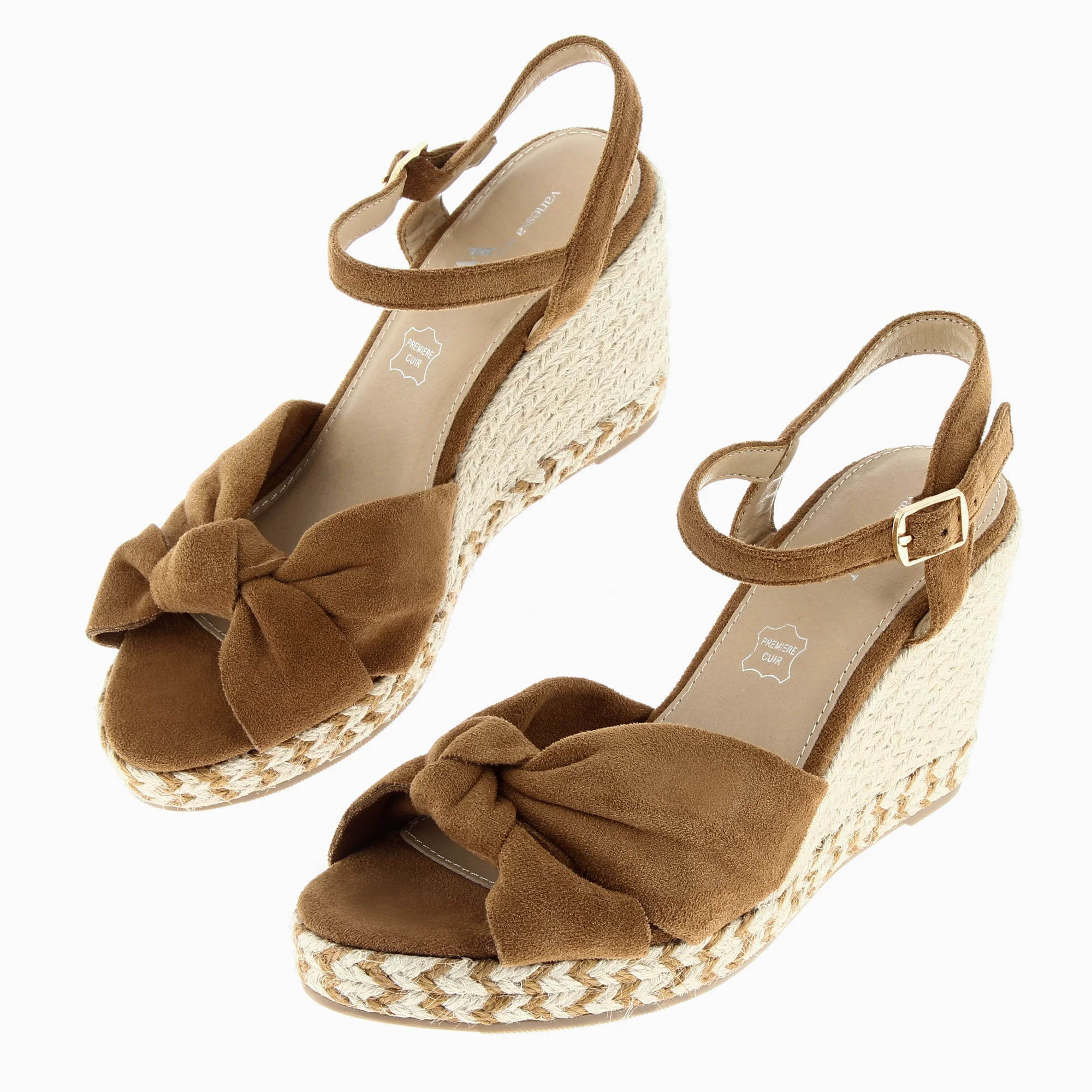 Sandales à talon, Compensées-Sandales compensées nouées Zoëlla camel