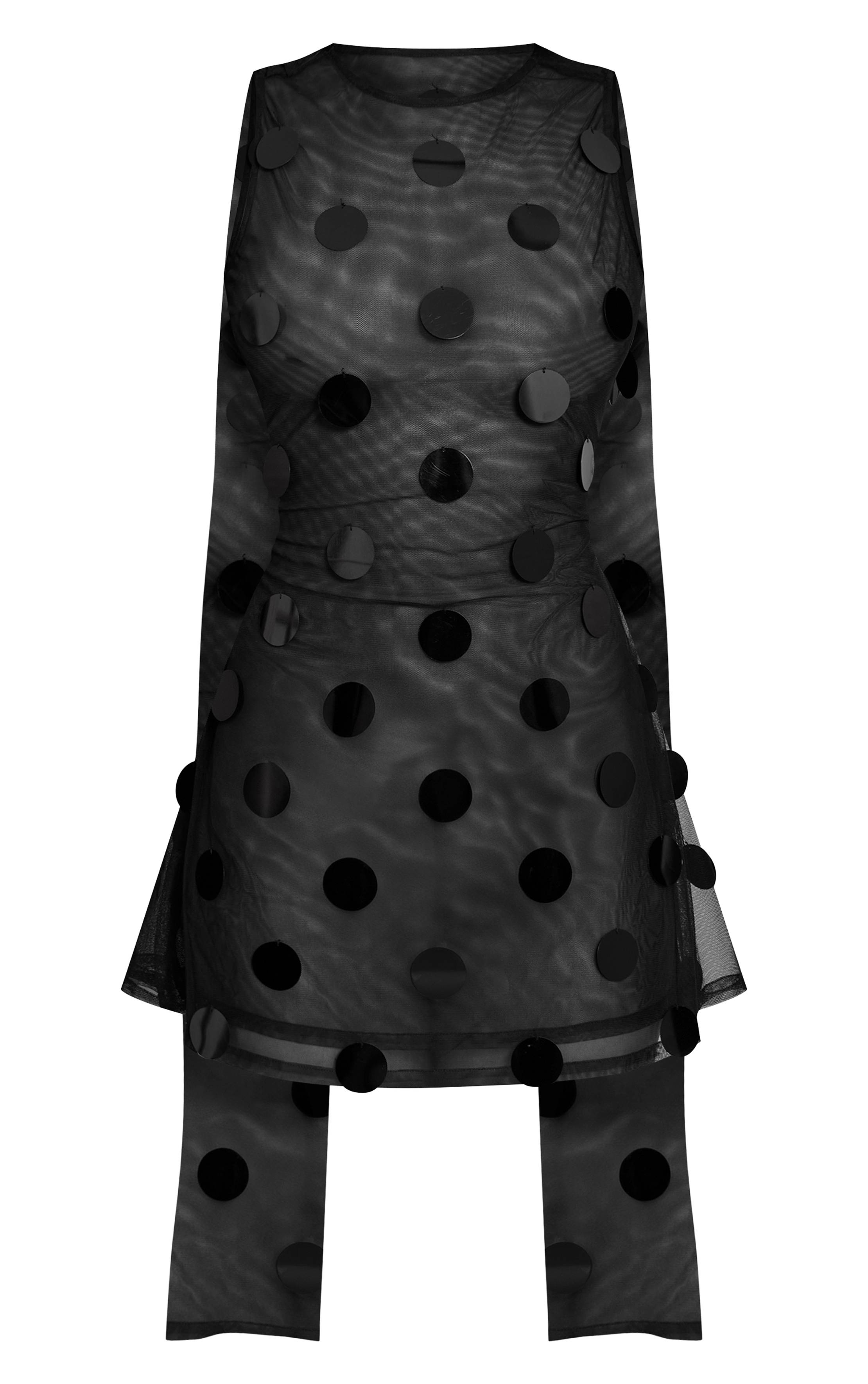 Noir Robe Mini À Détail Drapé De Sequins Disques Transparents Premium