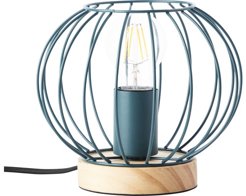 Tafellamp met één lamp, HxØ 17,3x19,4 cm, Sorana turquoise/licht hout met snoerschakelaar