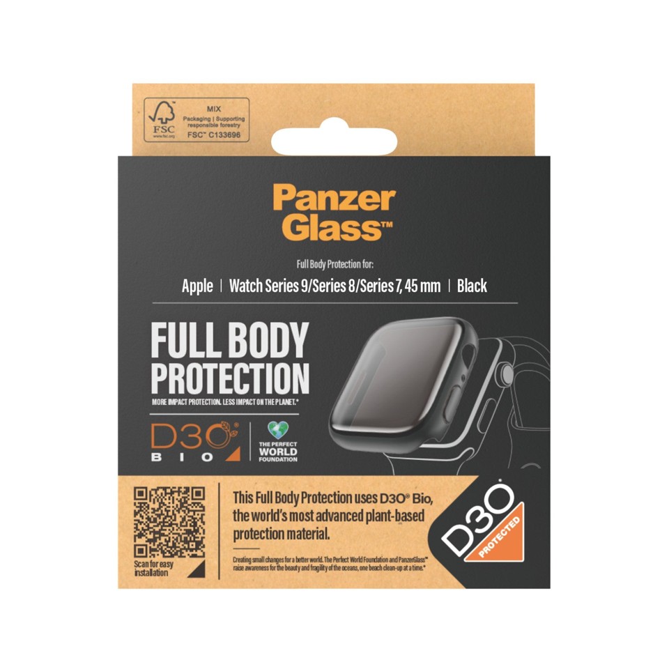 PanzerGlass - FullBody Apple Watch 9 big - Klar med D3O