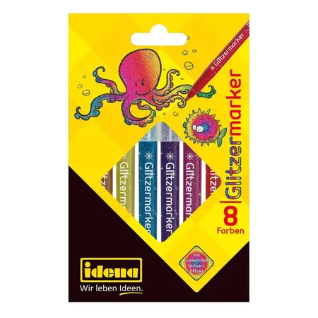 Idena Glitzermarker, 8 Farben mit funkelndem Glitzereffekt