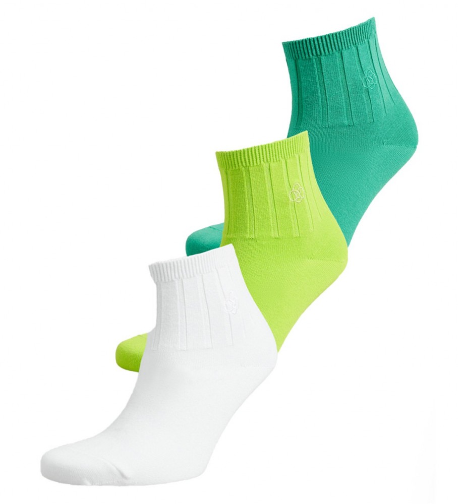 Superdry, pacote com 3 pares de meias cano curto, brancas e verdes.