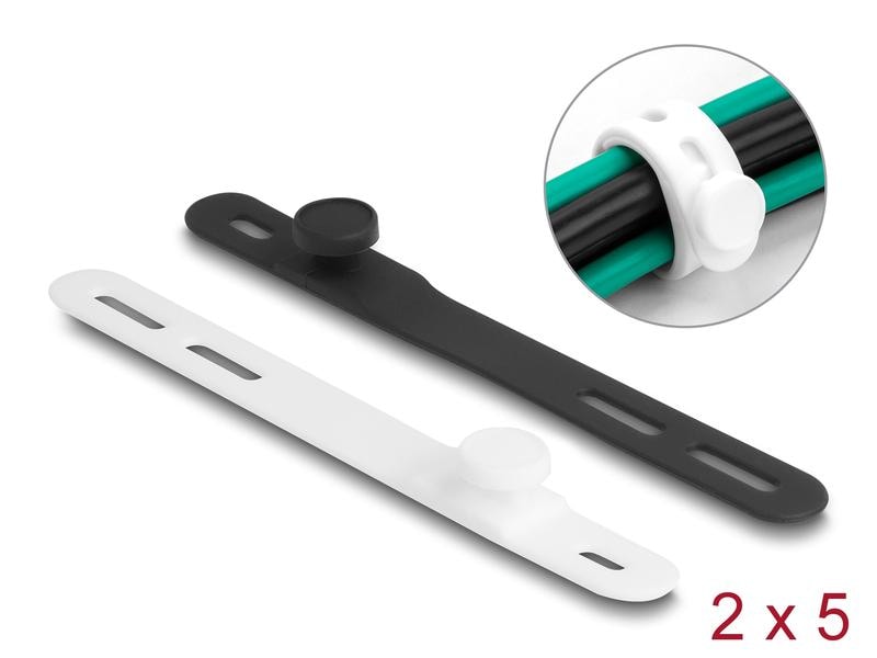 Delock Kabelbinder Schwarz/Weiss 118 mm x 12 mm 10 Stück Delock Softbinder flexibel wiederverwendbar Set 10 Stück schwarz / weiss