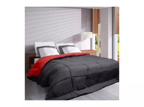 HUDSON Couette legere Microfibre 200g/m2 240x260cm Gris + Rouge