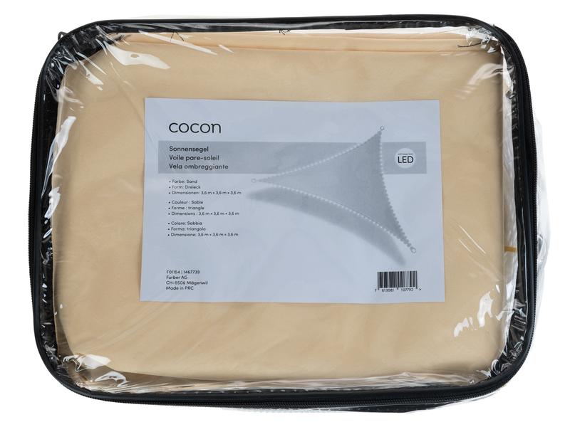 COCON Sonnensegel LED Solar, 360 cm, Dreieck, Beige Schattentuch für Terrasse oder Balkon