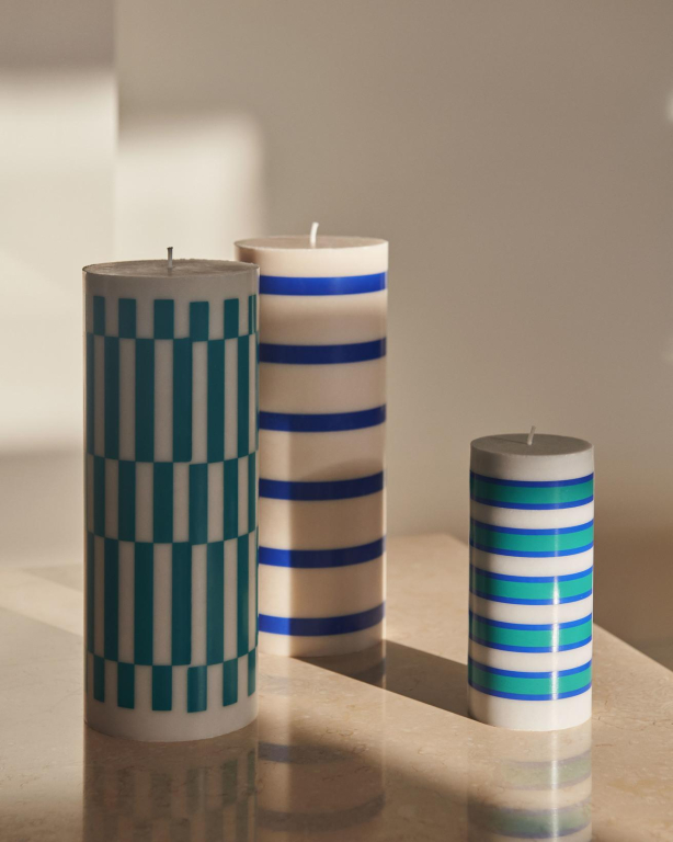 Hay Column kaars small Grey and Blue