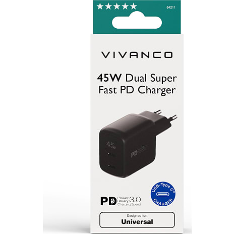 Vivanco hurtigoplader 45 W - sort