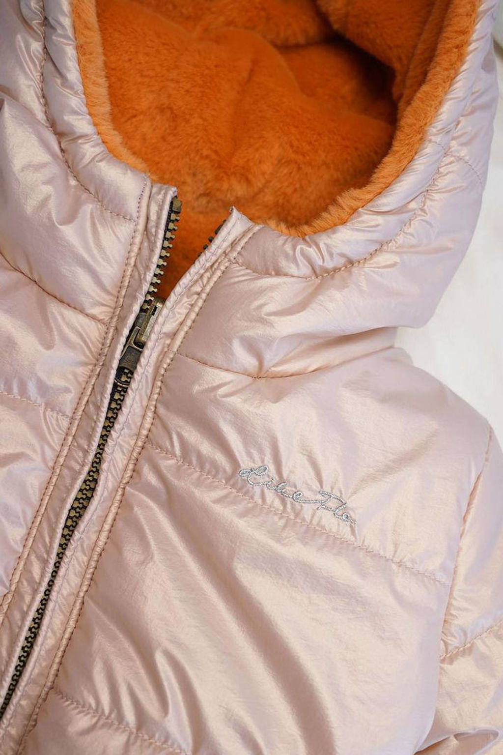 Like Flo reversible winterjas met imitatiebont oranje/metallic roze