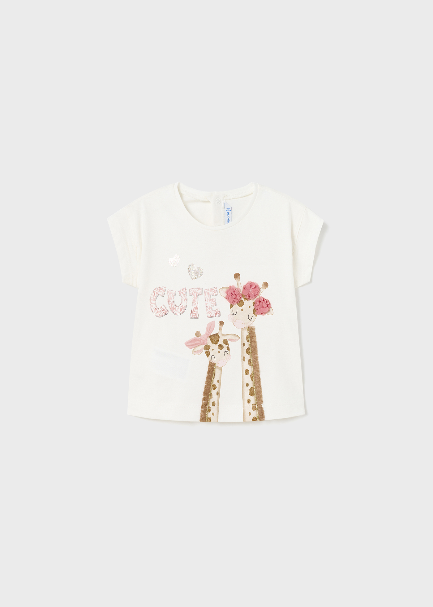 Camiseta com apliques decorativos feita de algodão sustentável para bebês
