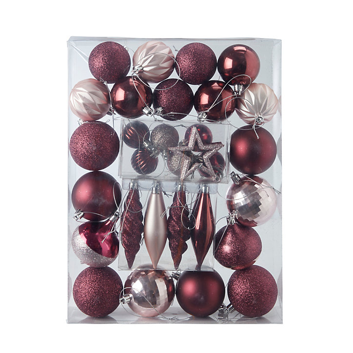 Lot de 40 boules de Noël en plastique rouge et rose doré 10 modèles