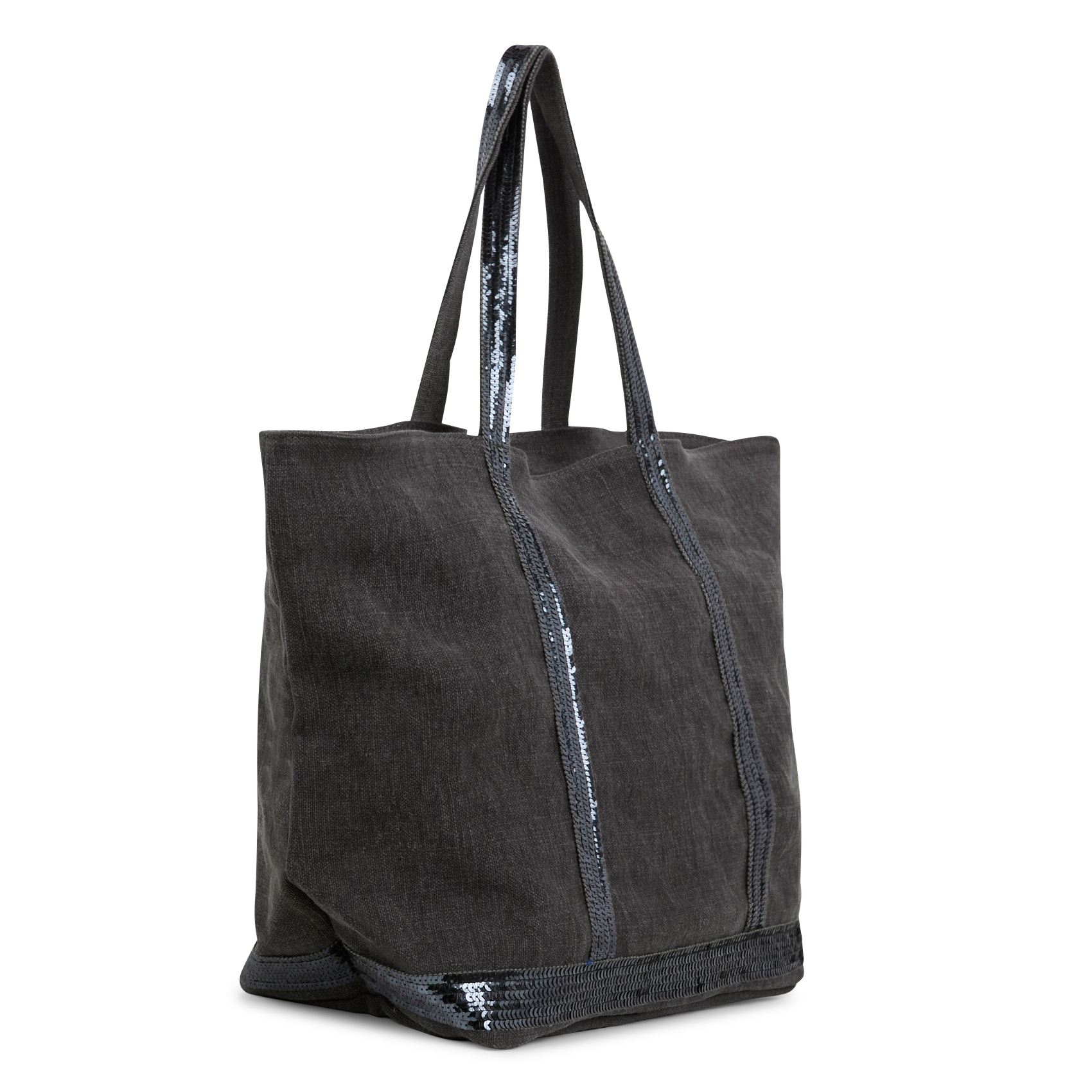 Cabas L brodé avec sequins en lin | Marron