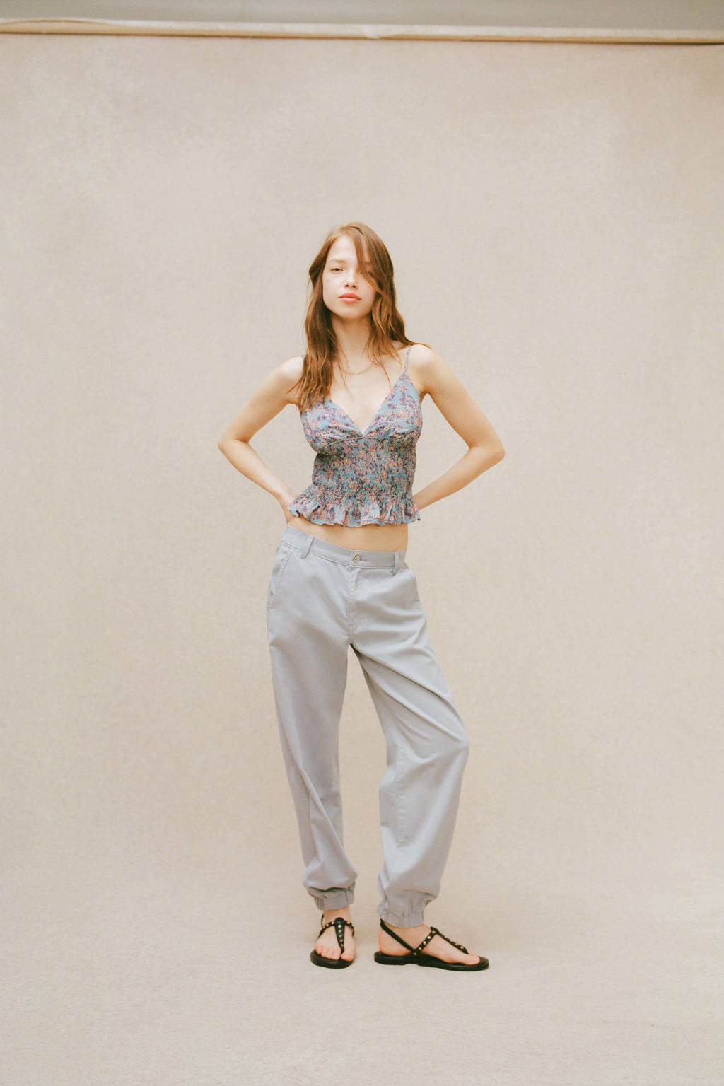 MANGO TEEN spaghettitop met all over print lichtblauw/paars/roze