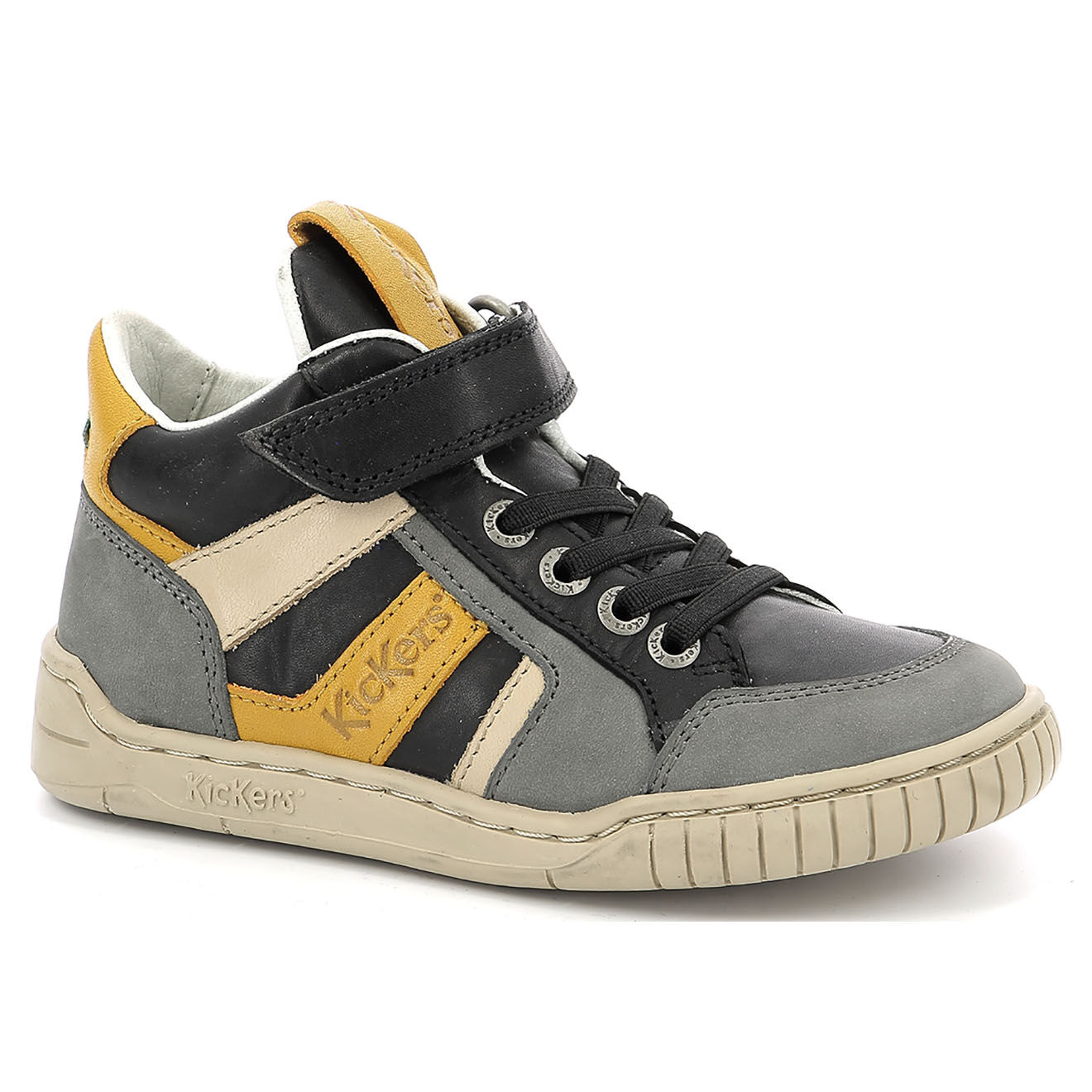 Kickers Baskets en Cuir Wincky Cdt gris/noir/jaune