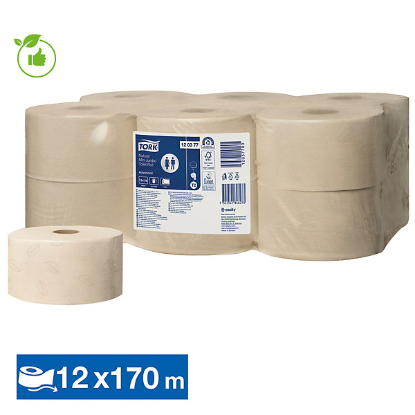 Papier toilette jumbo Tork Advanced T2 2 épaisseurs, lot de 12 mini bobines