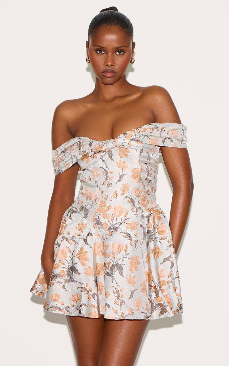 Bleu Robe Droite Jacquard À Épaules Dénudées