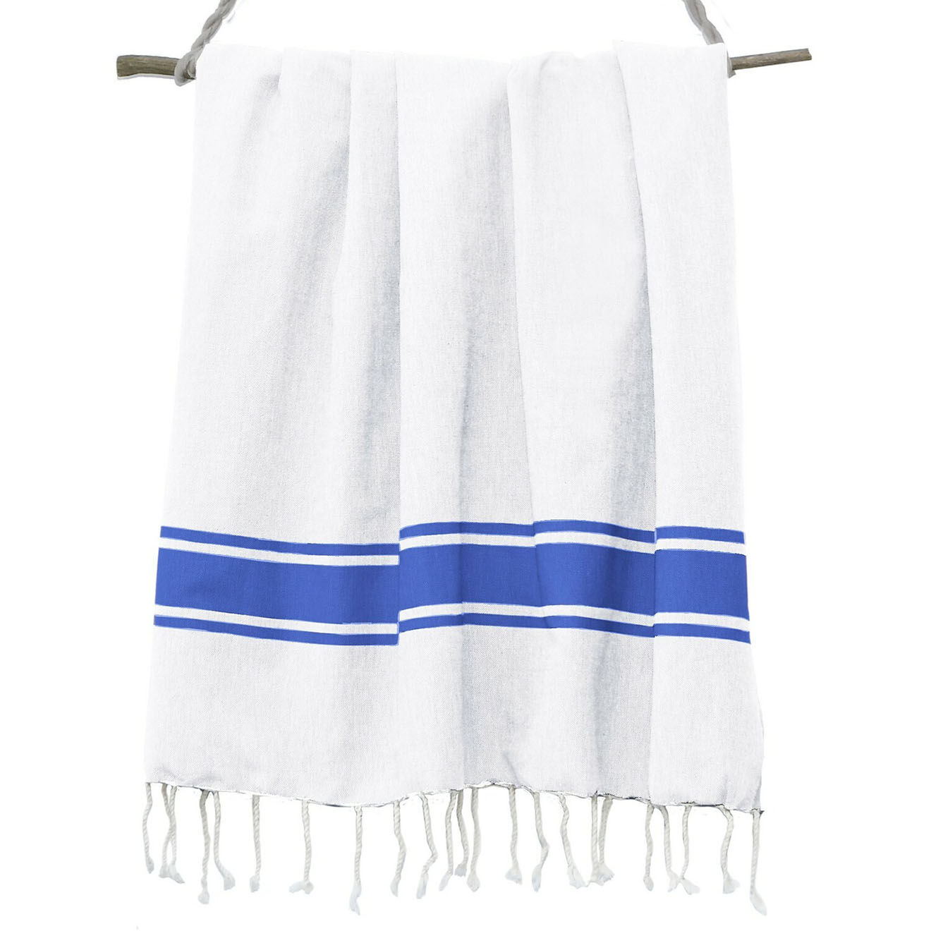 Febronie Fouta Traditionelle St Tropez blanc/bleu grec - 100x200 cm