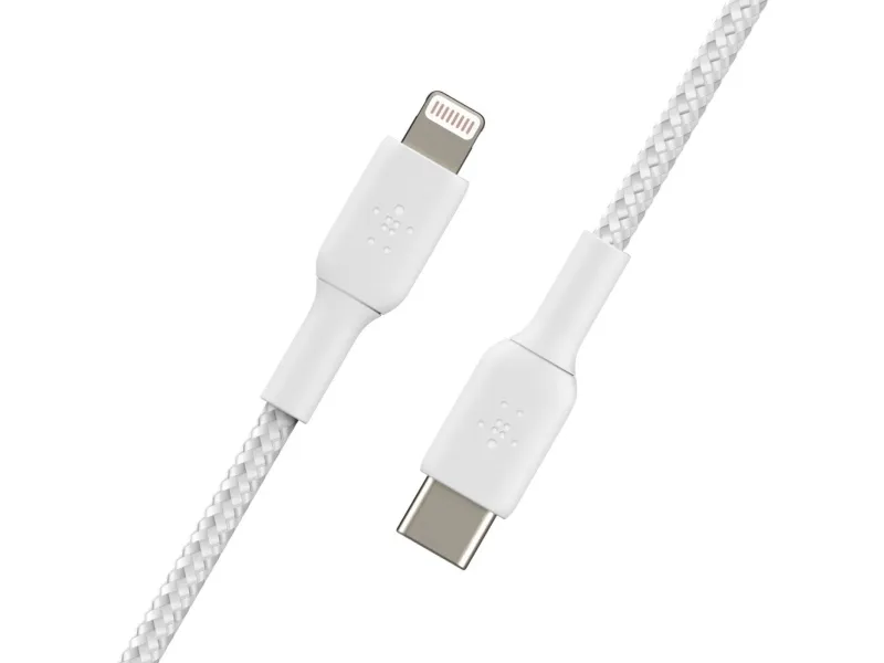 Belkin BoostCharge - Lightning-kabel - 24 pin USB-C han til Lightning han - 1 m - hvid - USB Power Delivery (18 W)