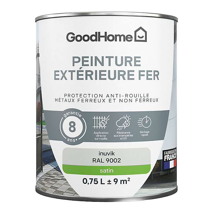 Peinture extérieure métal GoodHome Inuvik gris RAL 9002 satin 0.75L
