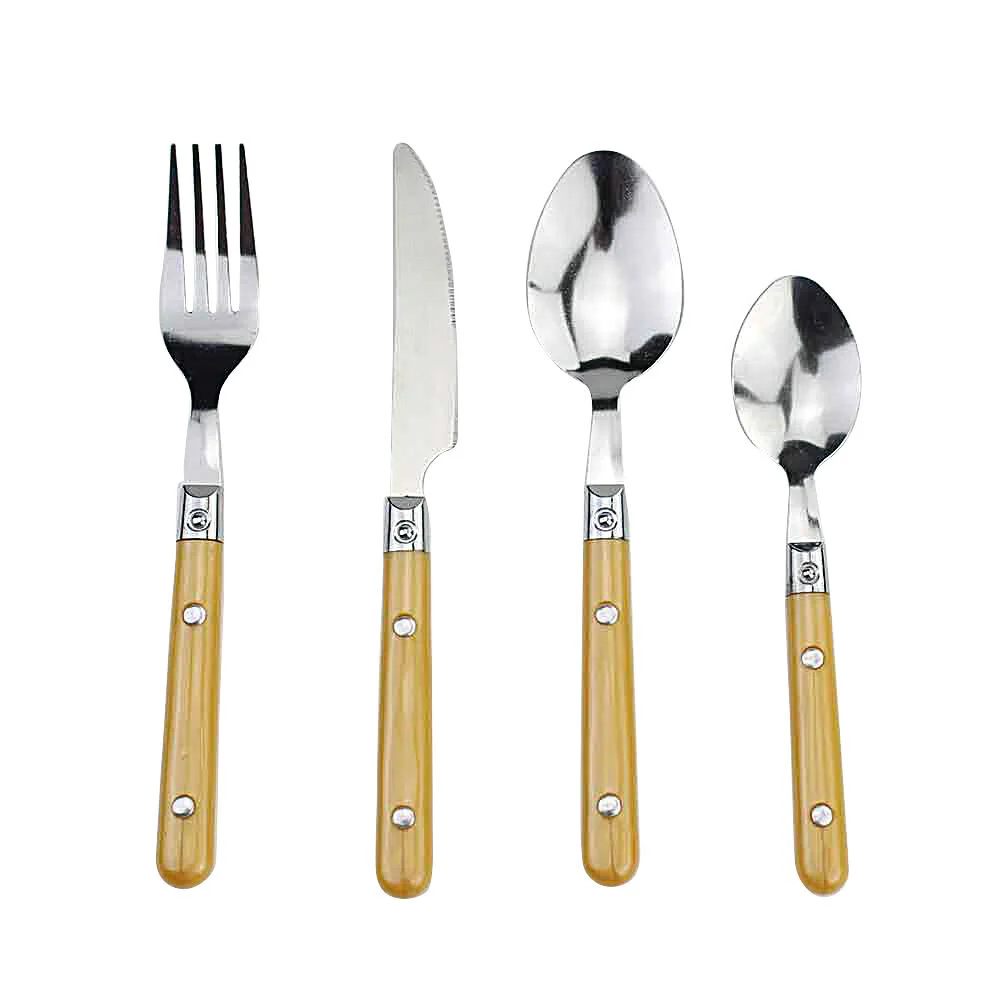 Ménagère 16 pièces inox manche plastique jaune doré