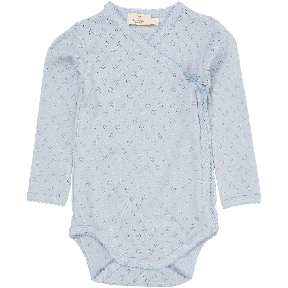 Køb COPENHAGEN COLORS Dusty Blue Pointelle Heart Crossover Body Ls