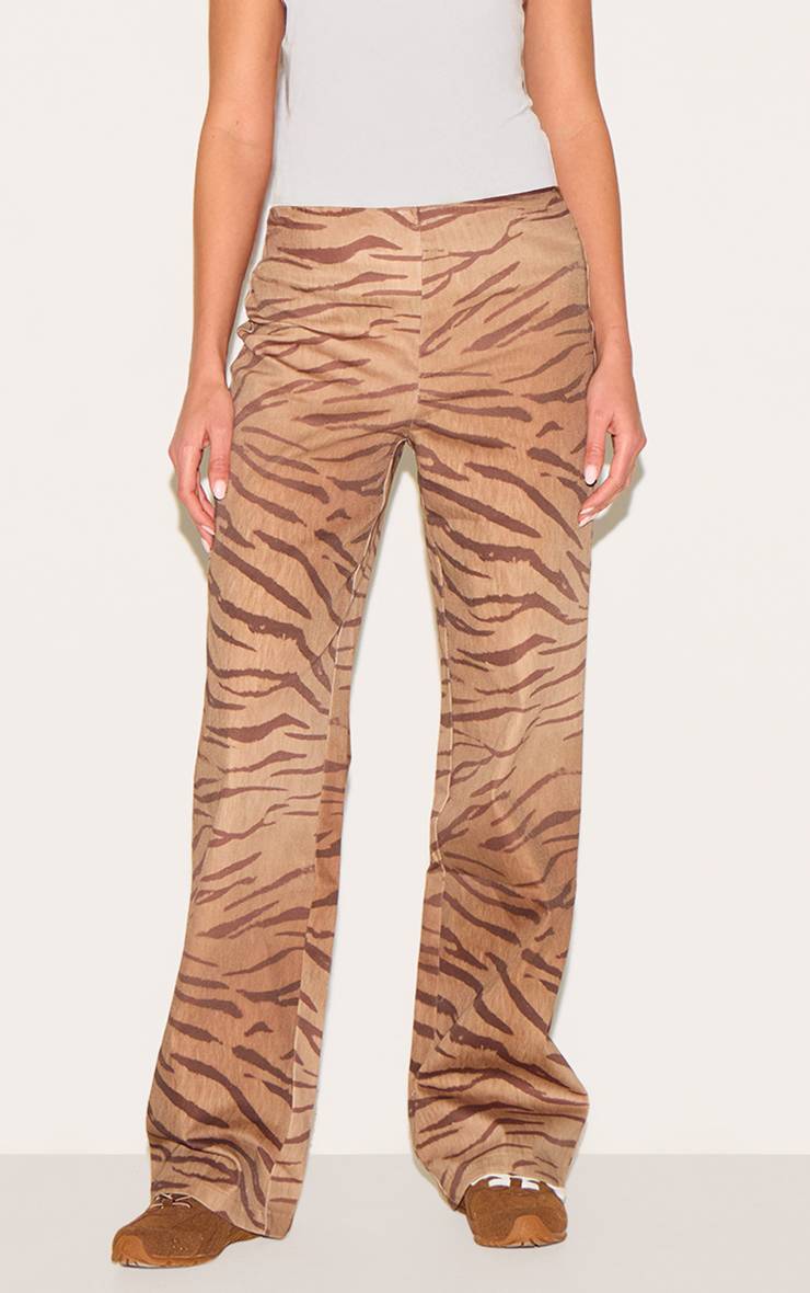 Marron Pantalon Imprimé Tigre