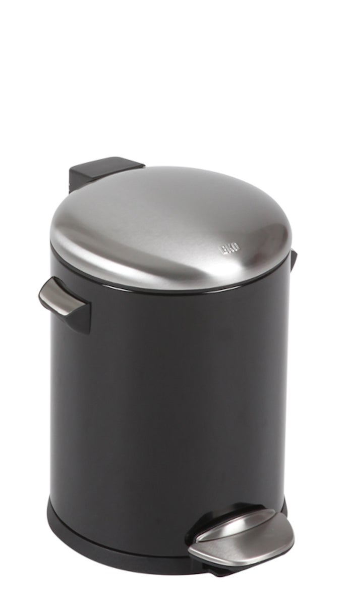 PROREGAL Retro Pedaalemmer met opvallende handgrepen en bolvormige dop, 5 liter, HxØ 30 x 20,5 cm, kunststof binnenemmer, zwart