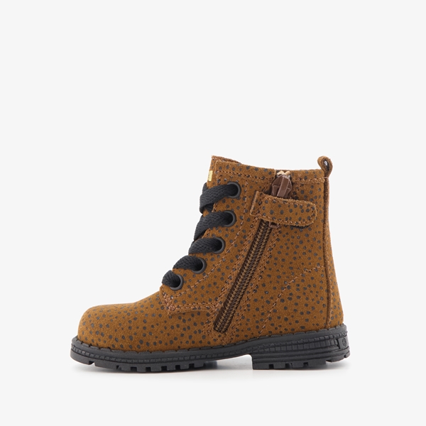 Braqeez leren meisjes veterboots bruin met stippen