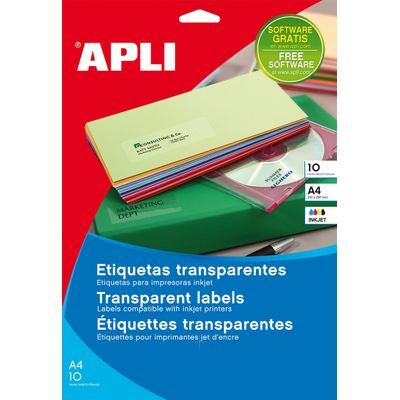 Apli Agipa - 140 Étiquettes adhésives transparentes - 99,1 x 38,1 mm - Impression jet d'encre - coins arrondis - réf 10052