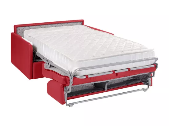Canapé 2 places convertible express en simili rouge - Couchage 120 cm - Matelas 22 cm CALIFE