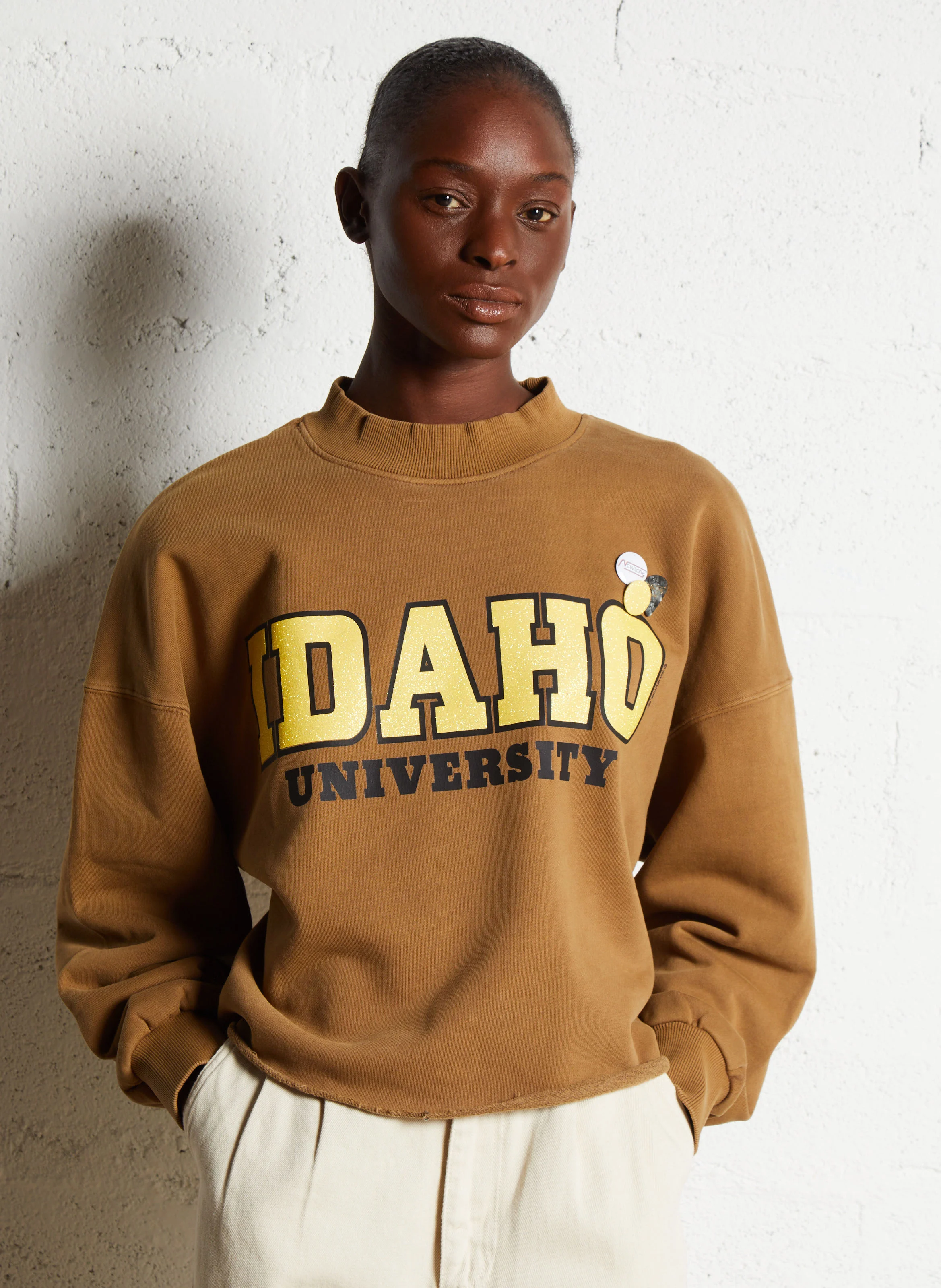 PORTER UNIVERSITY - Sweat ample col rond sérigraphié en coton | Marron