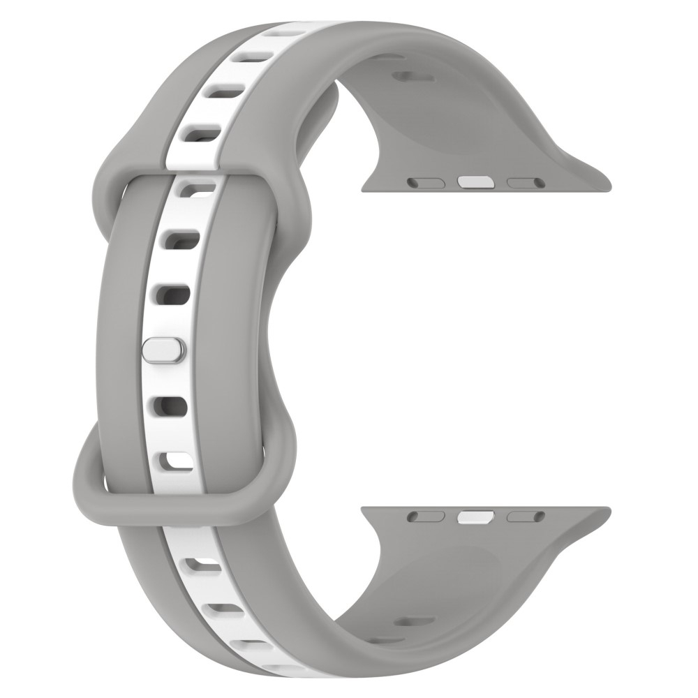 Apple Watch (49/46/45/44 mm) Silikon Armband in zweifarbigem Muster mit Butterfly-Verschluss - Hellgrau / Weiss