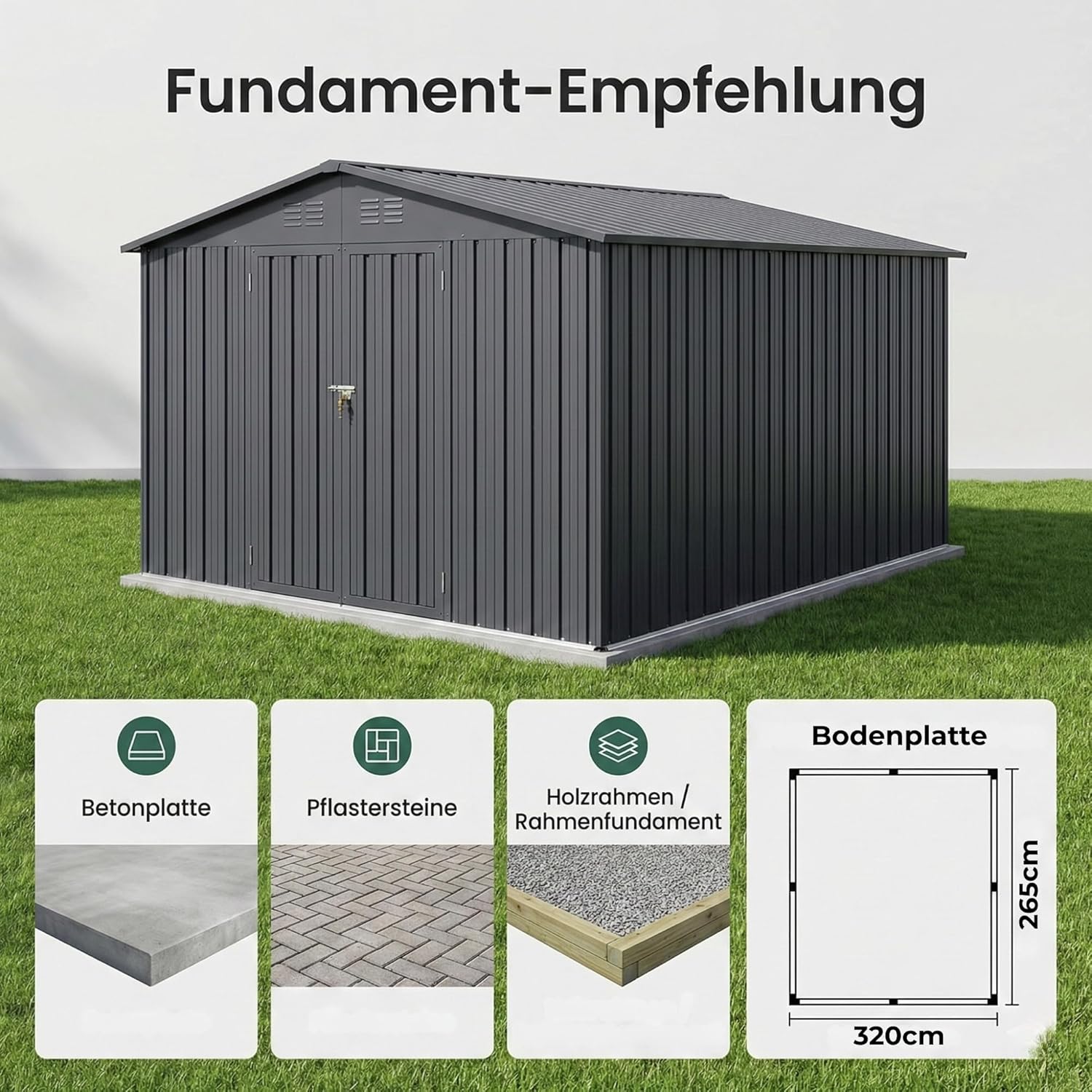 Albatros Gerätehaus 2XL | Anthrazit RAL 7016 | 259x313x192cm (15,5 m³) | abschließbar inkl. Schloss & Werkzeughaken | Gartenhaus aus verzinktem wetterfestem Metall | Geräteschuppen Gartenschrank