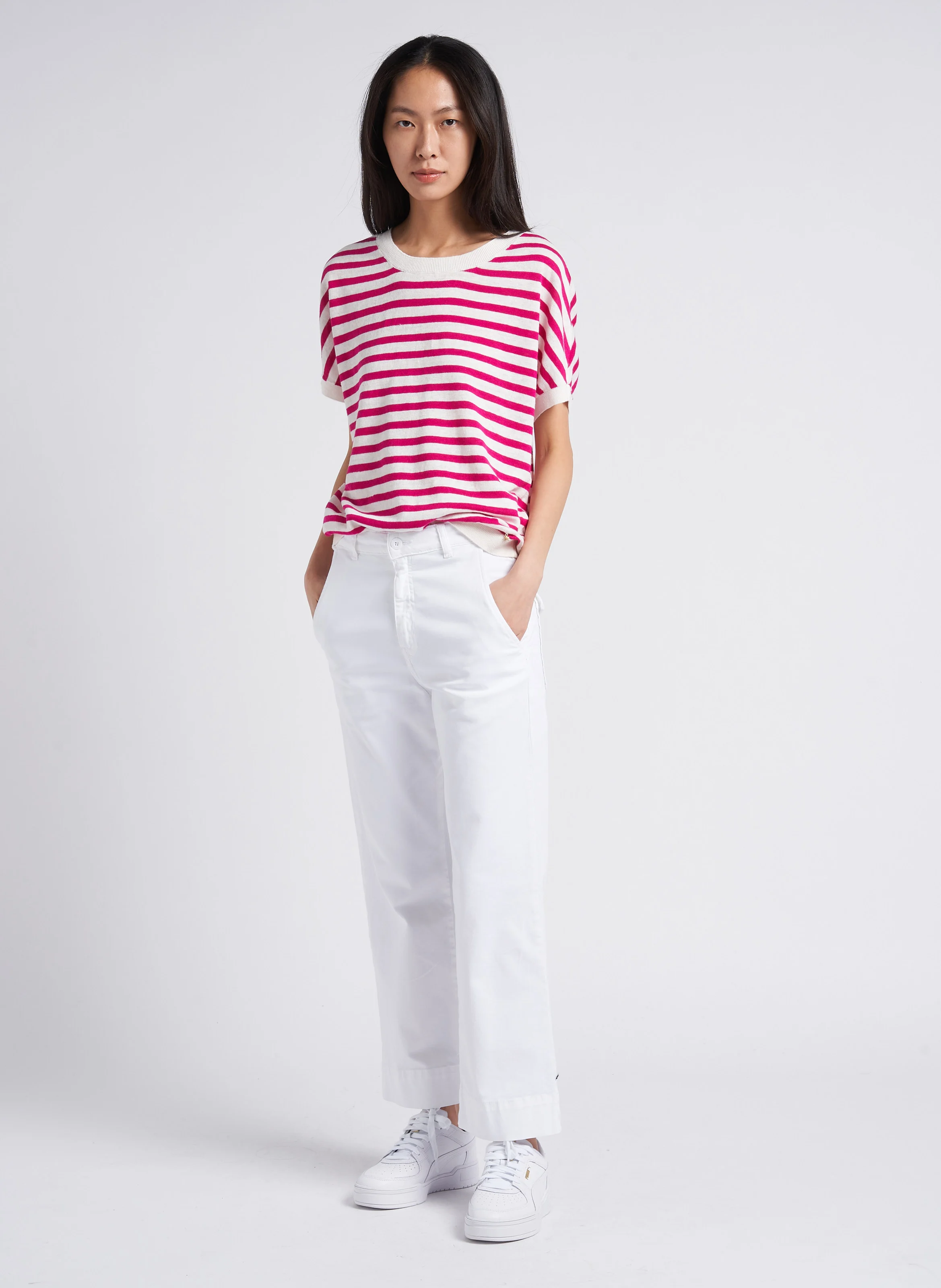 PALTROW - Pantalon 7/8 ème taille haute en coton | Blanc