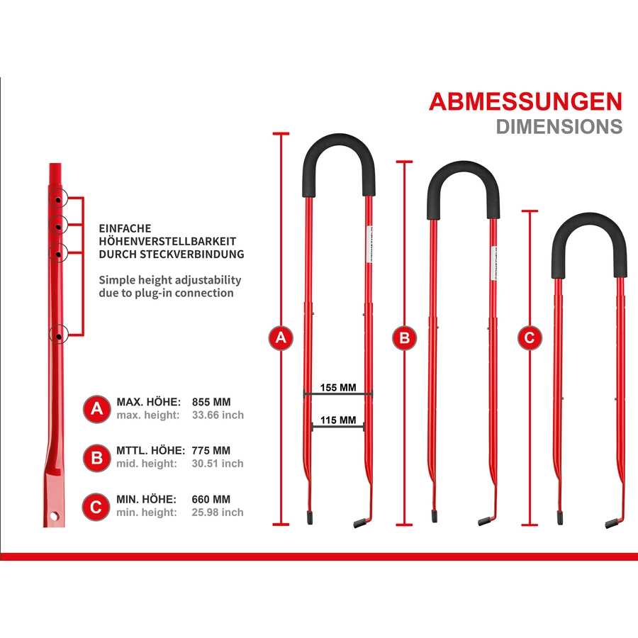 PROMETHEUS BICYCLES® Schiebestange für Kinderfahrrad, rot