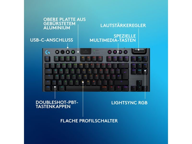 Logitech Gaming-Tastatur G915 X Lightspeed TKL GL Tactile Kabelloses Gaming Keyboard mit flachem Profil