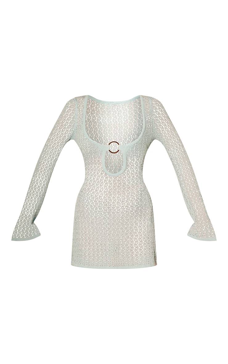 Bleu Layette Robe De Plage Mini En Crochet Avec Anneau En O