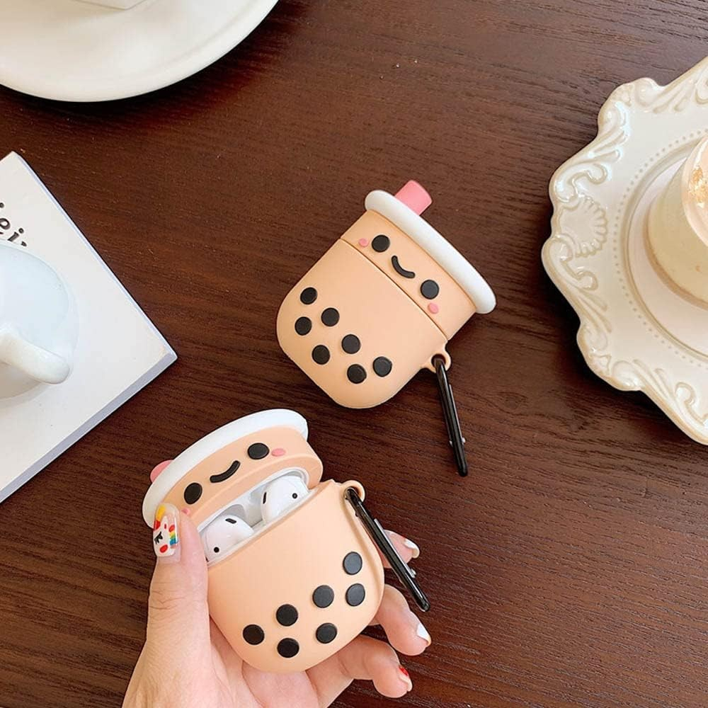 AirPods (1. & 2. Generation) Silikon Schutzhülle Abdeckung mit Karabinerhaken - Bubble Tea