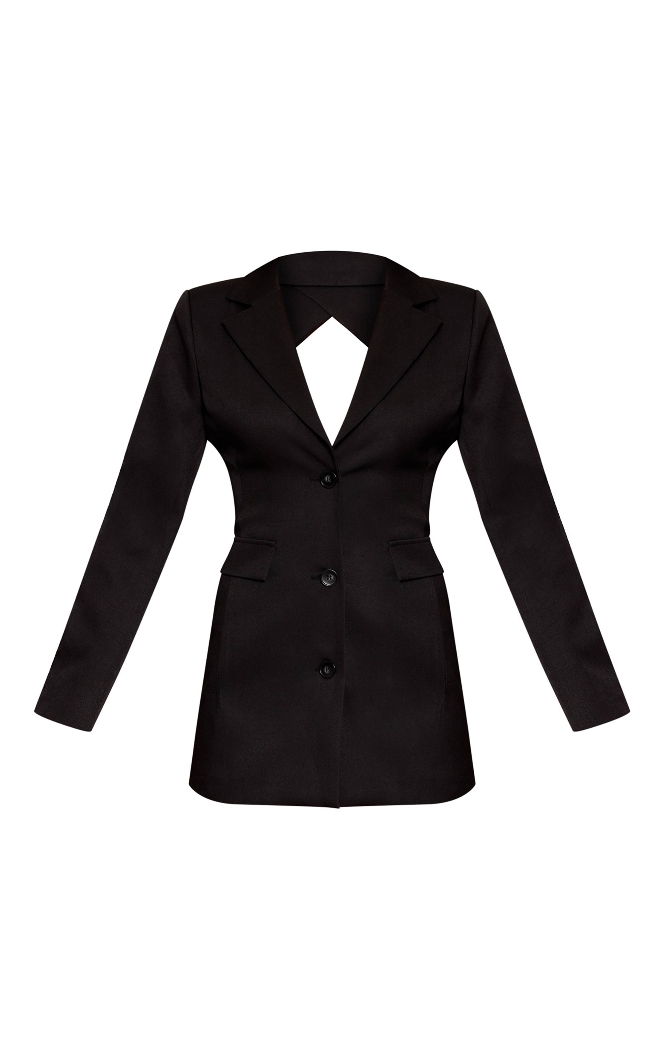 Noir Robe Blazer Cintrée Tissée Avec Détail Boutons Au Dos
