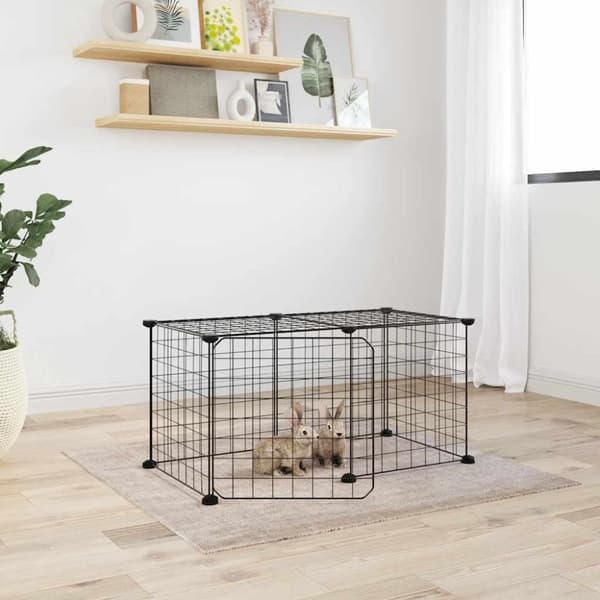 vidaXL Dyrebur 8 paneler med dør svart 35x35 cm stål