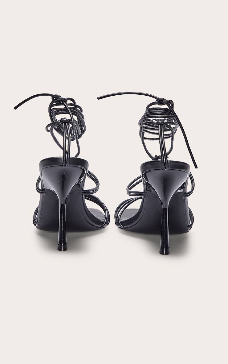 Noir Sandales À Talons À Lacets Nouées À Bout Carré En Synthétiquecuir Coupe Large