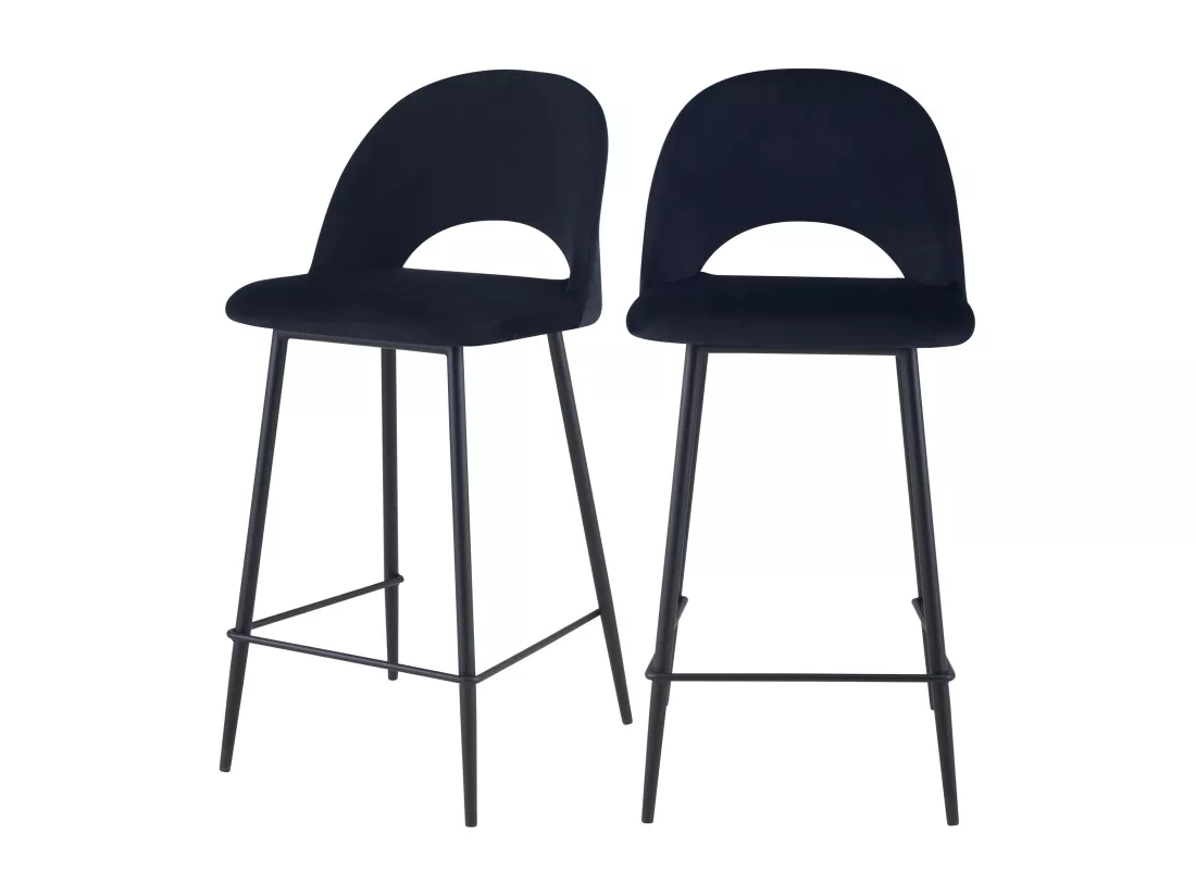 Lot de 2 chaises pour îlot central 65 cm en velours noir - Pénélope